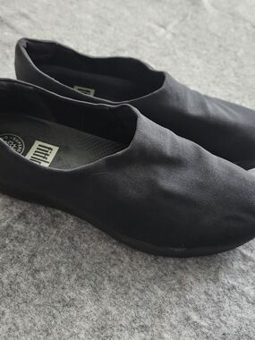 FitFlop Ballerina Wedge Flats Women's 7.5 Black Knit Slip On Loafer Shoes Comfy
